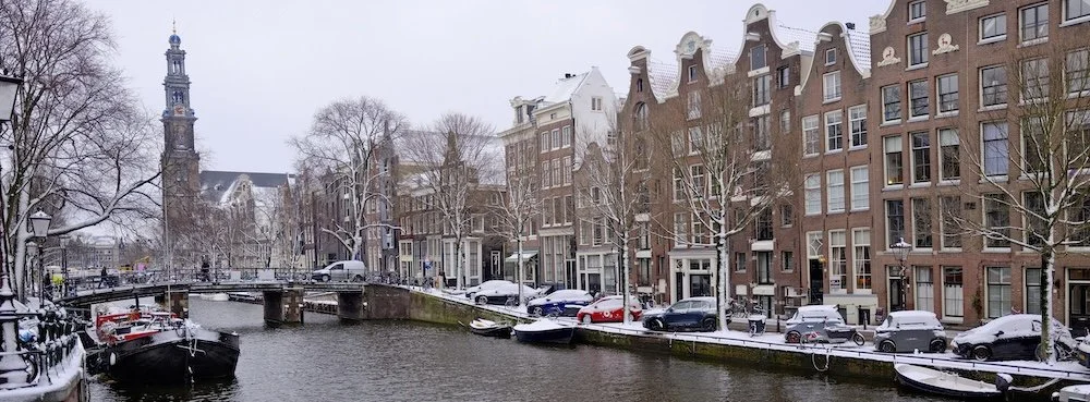 Amsterdam, Prinsengracht Westertoren in de sneeuw Fine Art print