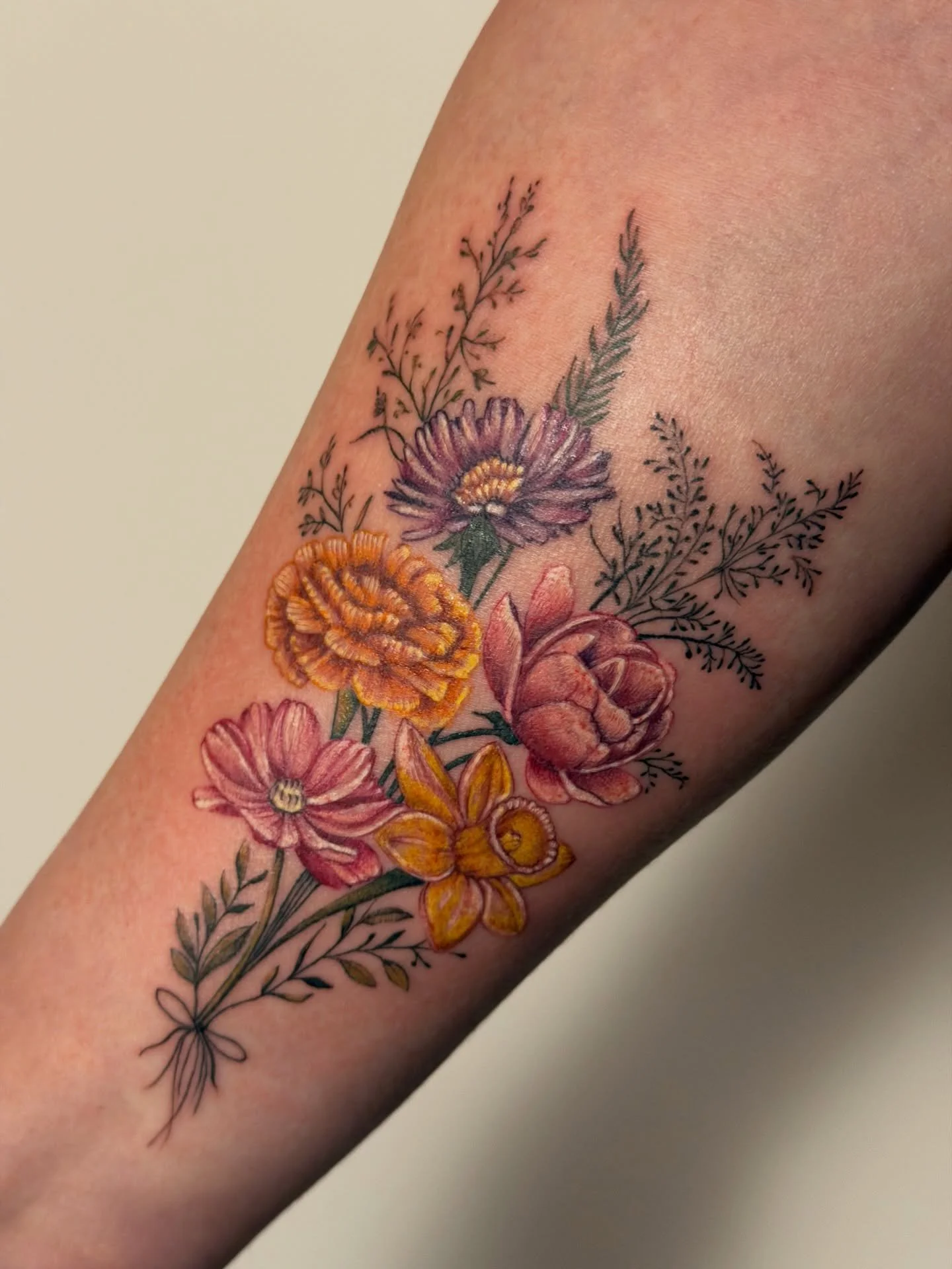 I love when clients trust me with color like this.

There&rsquo;s a lot of detail here, but it&rsquo;s still controlled. Each flower has its space and nothing feels crowded. It flows with the arm instead of fighting it.

Soft, dimensional, and a litt