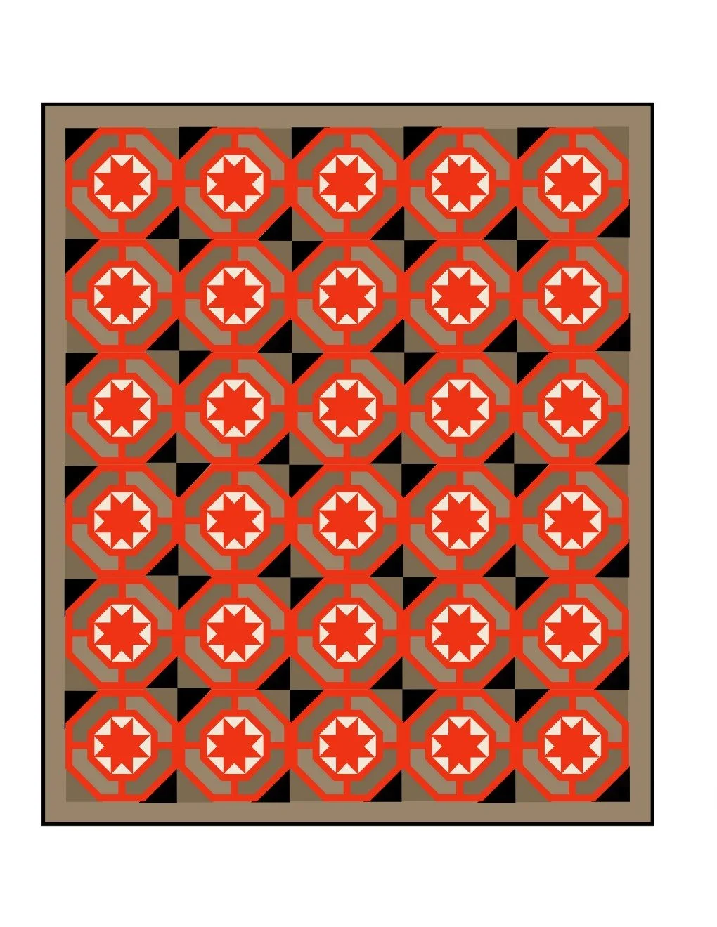 Pattern with red, black, and beige geometric shapes forming a repeating design.