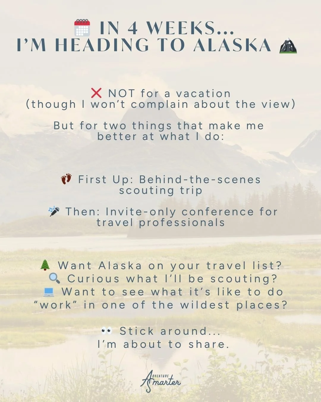 ✨ Just got back from Africa&hellip;
And in 4 weeks, I&rsquo;m heading north&mdash;to Alaska! 🏔️

Not for vacation (though the views won&rsquo;t hurt)
But for two big reasons that help me do what I do even better:

👣 A behind-the-scenes scouting tri