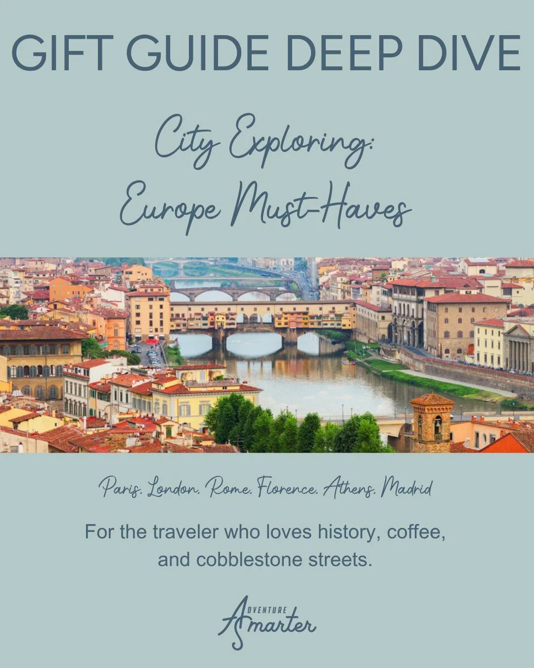 🎁 GIFT GUIDE DEEP DIVE: City Exploring in Europe

For the traveler who loves history, coffee, and cobblestone streets &mdash; this one&rsquo;s for you. ☕️

If your family already has the luggage and the passports&hellip;
here&rsquo;s what to wrap in