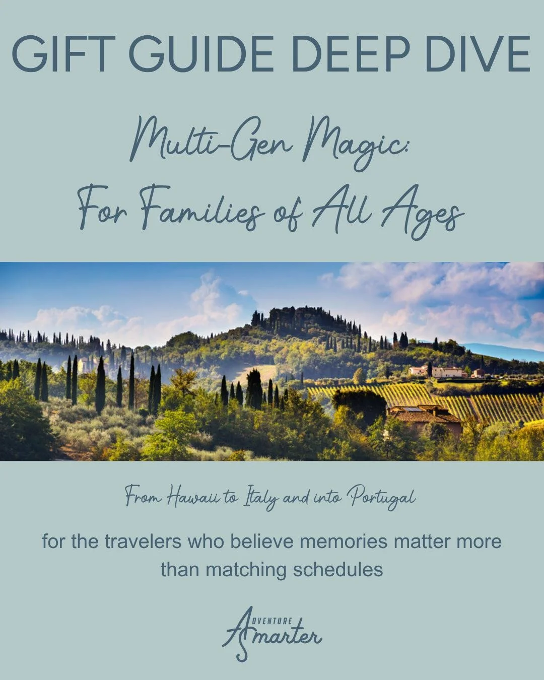 🎁 GIFT GUIDE DEEP DIVE: Multi-Gen Magic Edition

For the families who believe memories matter more than matching schedules. ❤️

Whether it&rsquo;s Hawaii sunsets, pasta nights in Italy, or cobblestone strolls through Portugal &mdash; these are the t