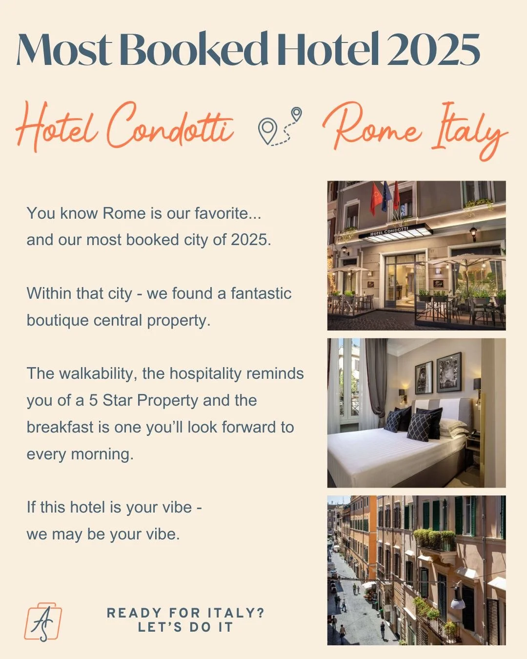 ✨ Most Booked Hotel of 2025&hellip; and honestly? I&rsquo;m not shocked.

When you all ask me &ldquo;Where should we stay in Rome?&rdquo; &mdash; this little boutique gem ends up at the top of the list over and over again. Cozy. Central. Walkable. Th