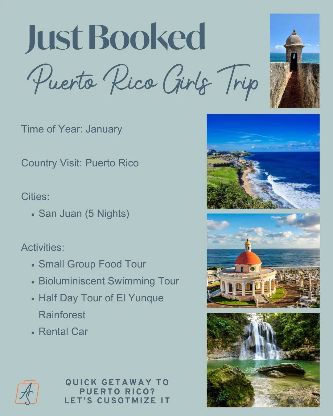 ✨ Just Booked: Puerto Rico Girls Trip! ✨
If you&rsquo;ve been craving sunshine, good food, and a girls getaway that actually feels easy, Puerto Rico is calling your name.

This trip is happening in January (aka peak &ldquo;get me out of winter&rdquo;