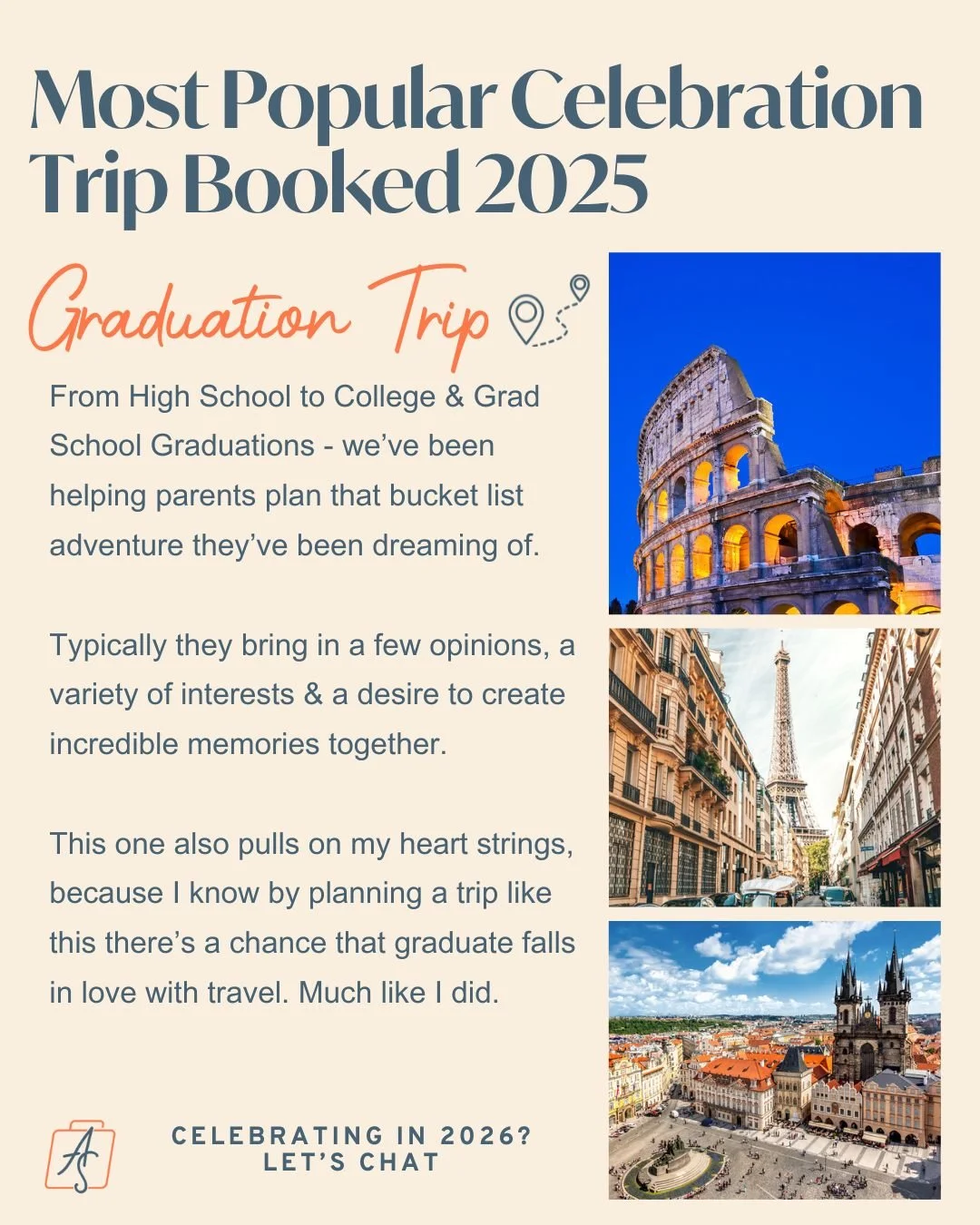 🎓 The Most Popular Celebration Trip I Planned for 2025? Graduation Trips.

There&rsquo;s just something about these.
Parents come to me with a mix of opinions, big hopes, and a kid who suddenly has their own ideas about where they want to go before 