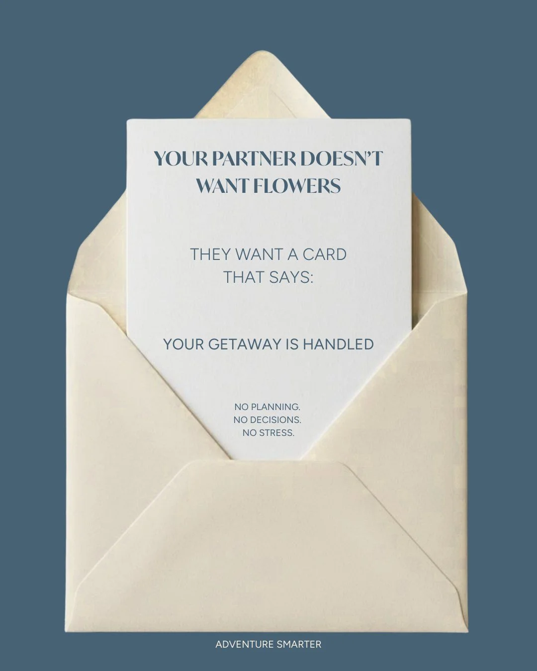 Your partner doesn&rsquo;t want flowers.
They want a card that says:

&ldquo;I planned this.&rdquo;
&ldquo;I thought about you.&rdquo;
&ldquo;You don&rsquo;t have to figure anything out.&rdquo;

The most romantic gift isn&rsquo;t the trip itself.
It&