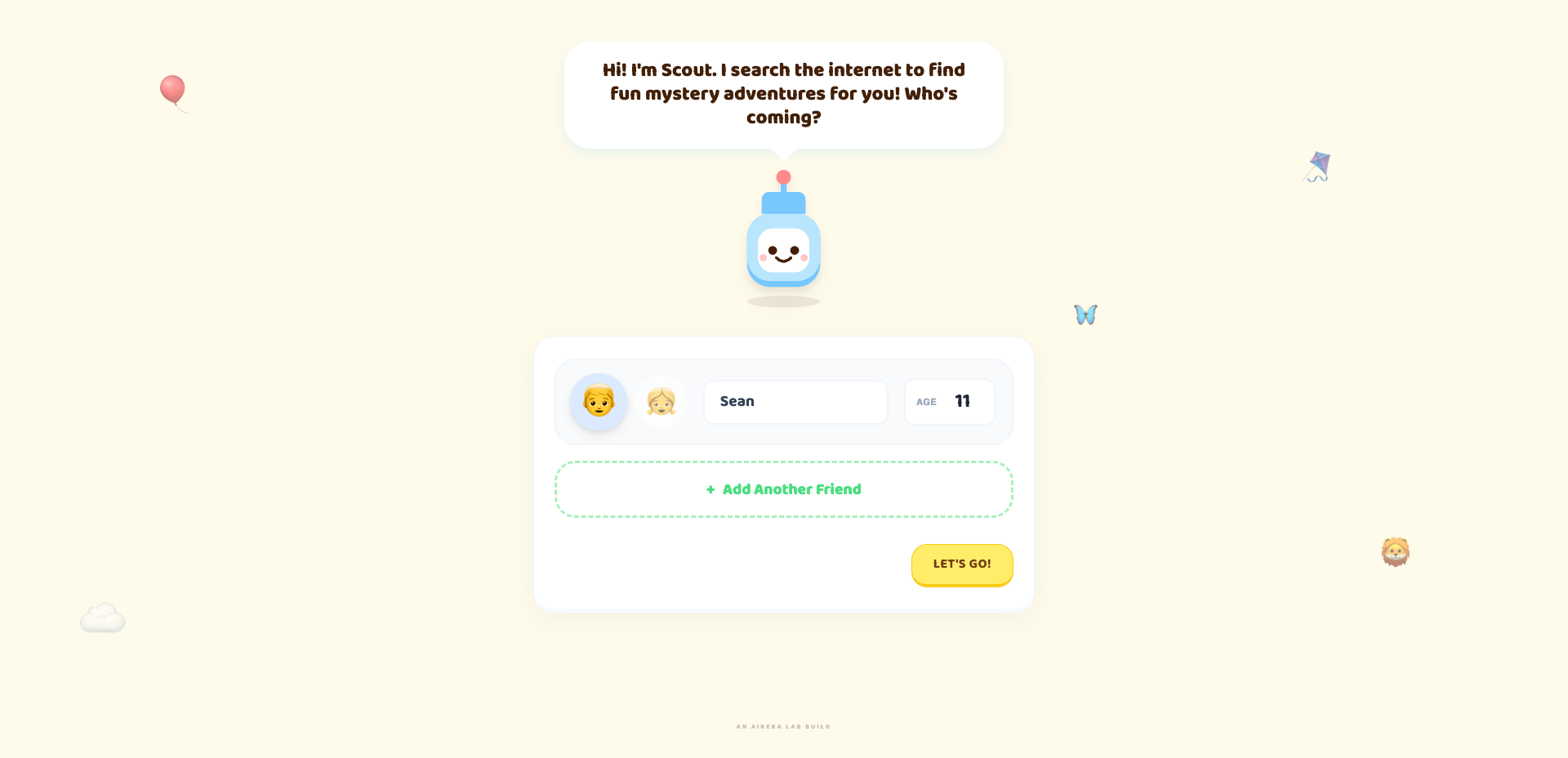 Screenshot of a child friendly digital prototype exploring personalised activity recommendations.