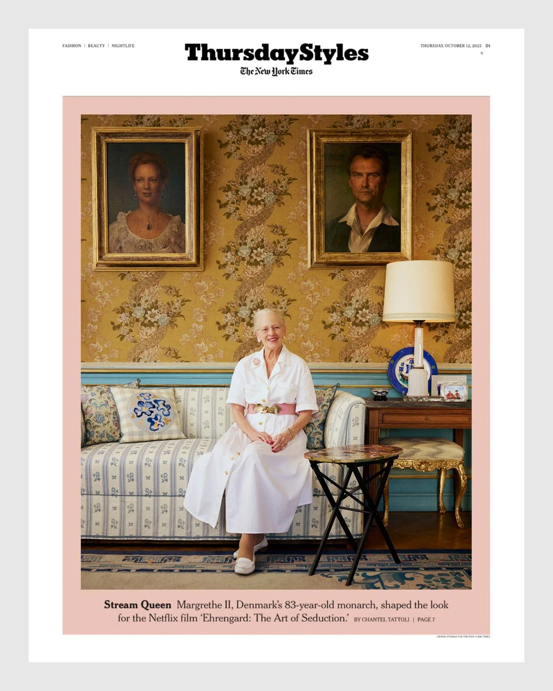 Queen Margrethe II featured on the cover of The New York Times Thursday Styles