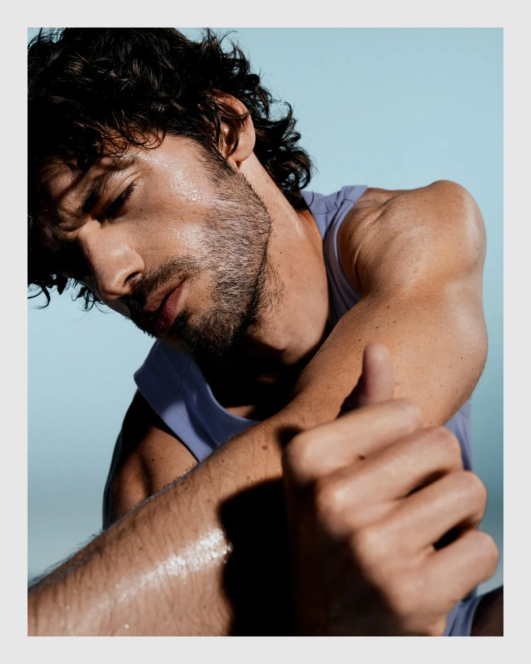 Close-up portrait of male model in the ARMRA campaign