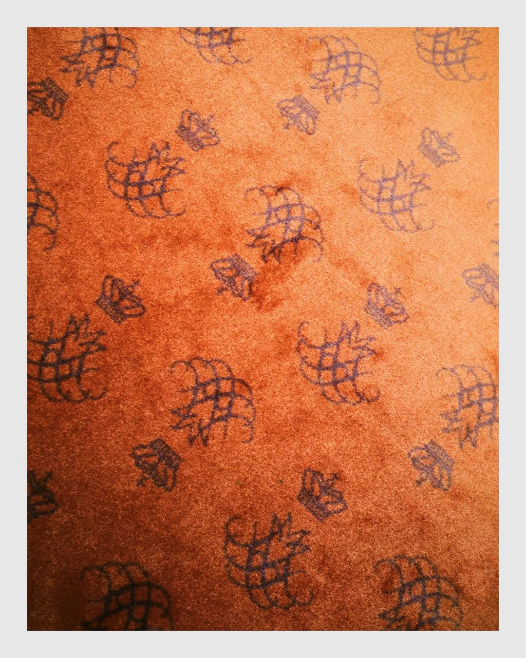 Close-up of patterned orange carpet from the royal residence