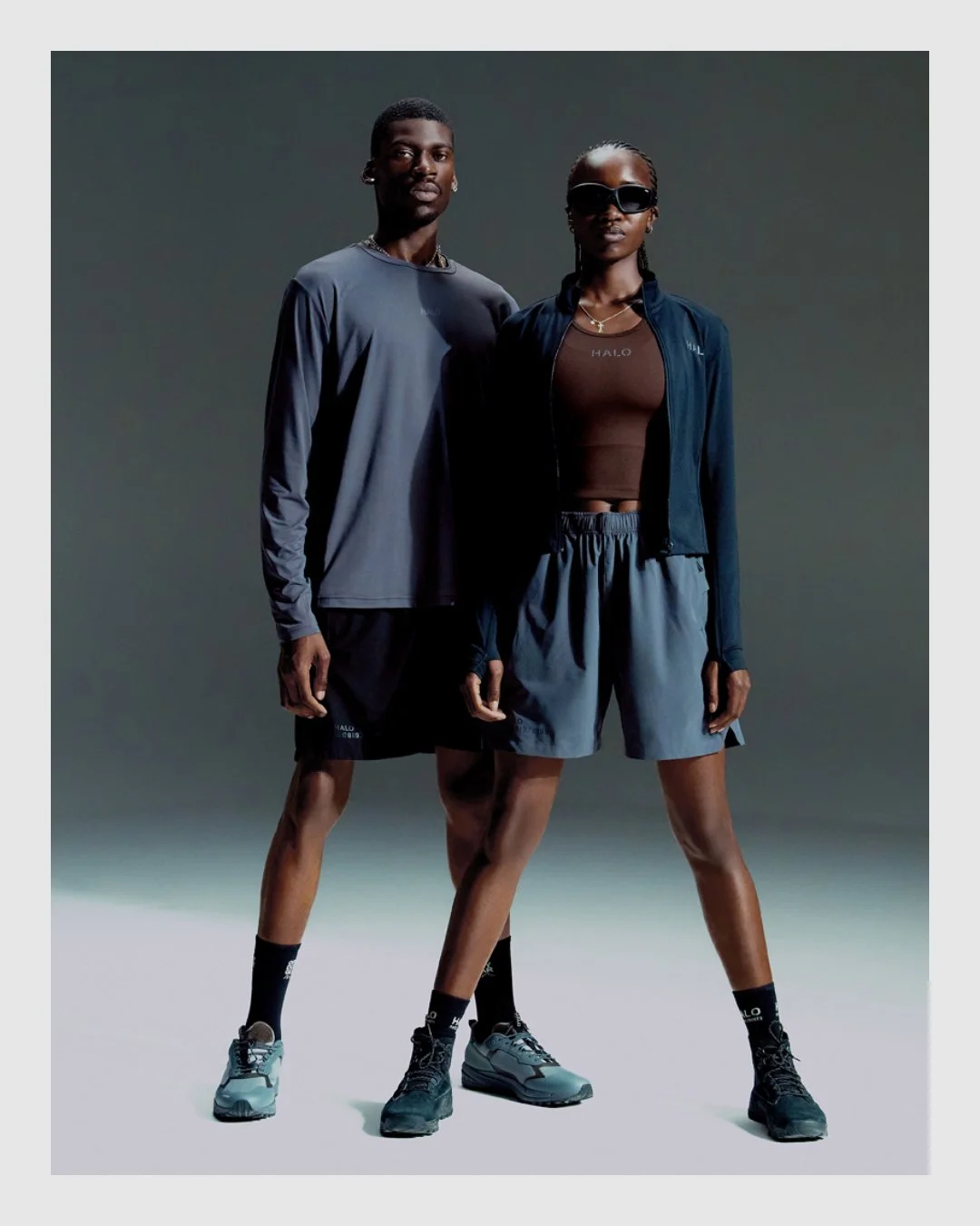 HALO campaign portrait of two models wearing technical performance clothing