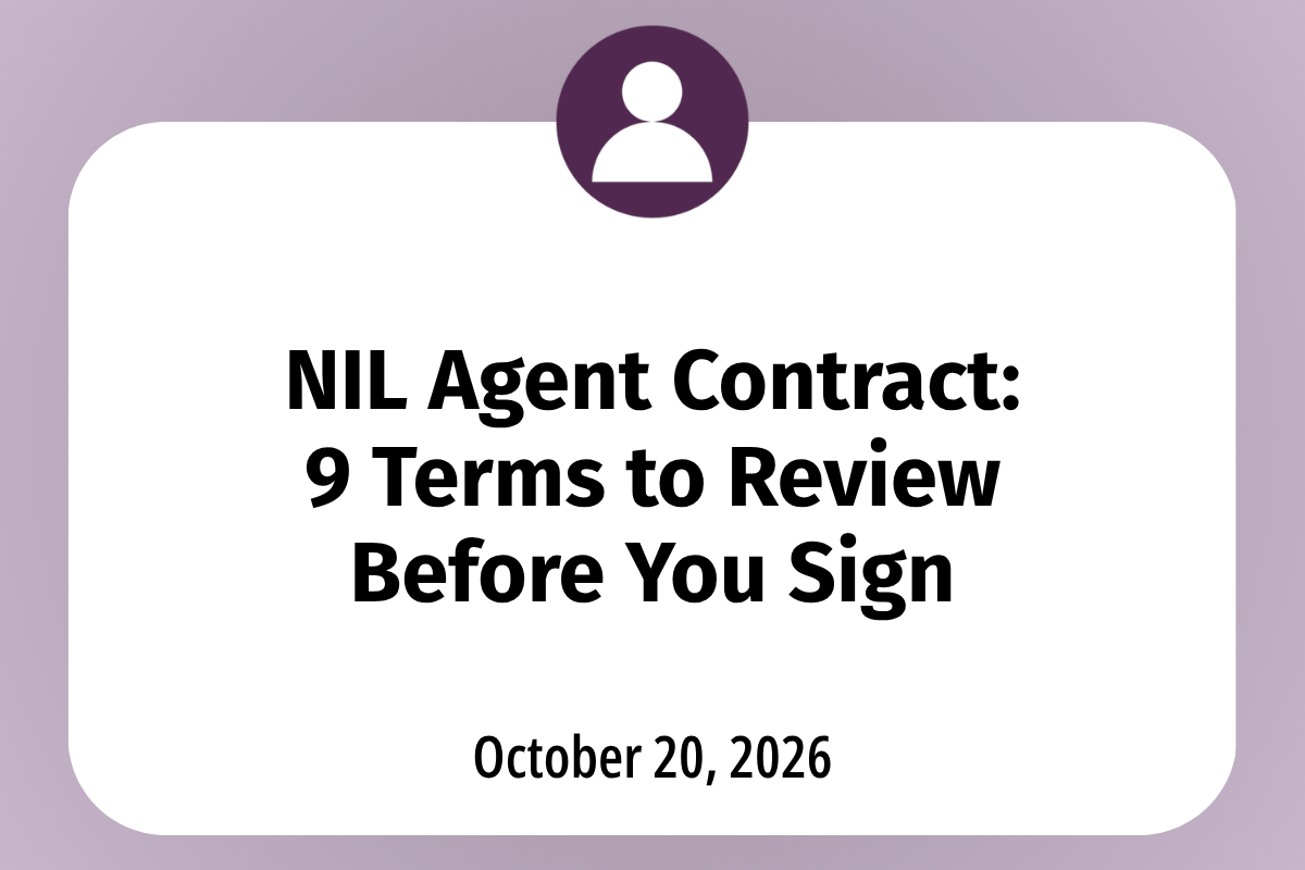       
  
    NIL Agent Contract: 9 Terms to Review Before You Sign  Your NIL agent contract determines more than who finds your next endorsement. It affects what you pay, which opportunities you can accept, and how easily you can change representati