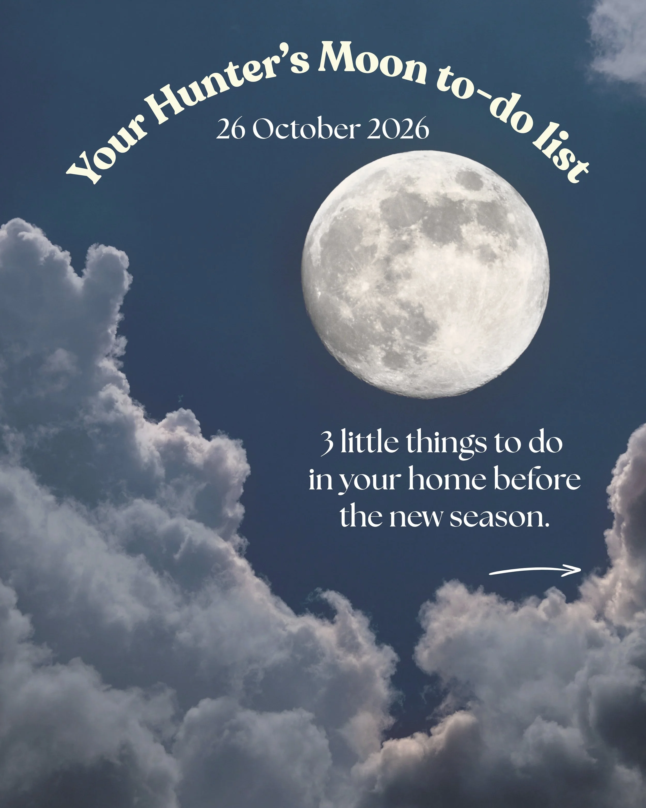 🌕 The Hunter&rsquo;s Moon, on the 26th October, is a reminder to make space for a new season. 

As the nights draw in and we move towards the colder months, it&rsquo;s a lovely time to pause and take stock. 

Not by giving ourselves another huge to-