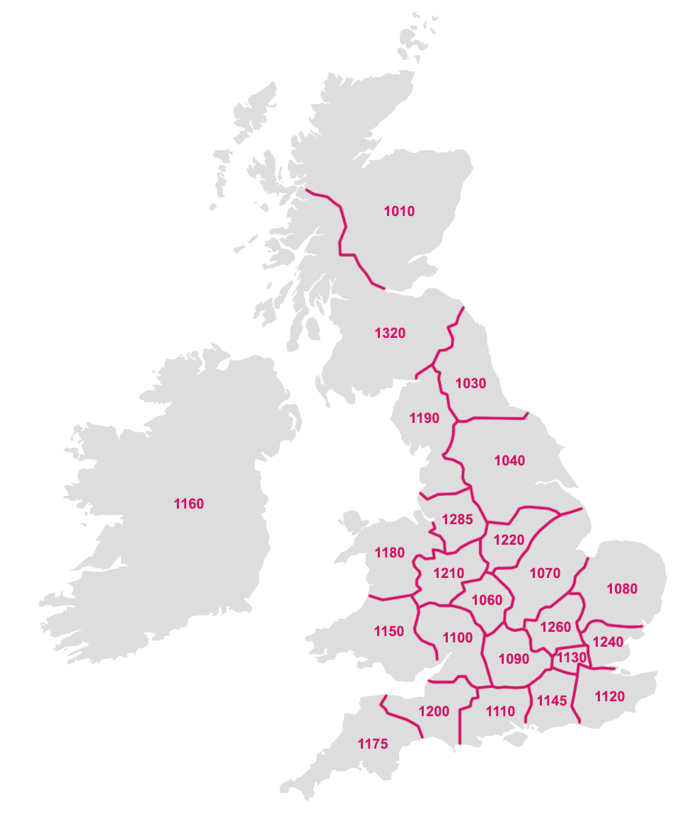 A map of the UK and Ireland that show the 24 Rotary districts