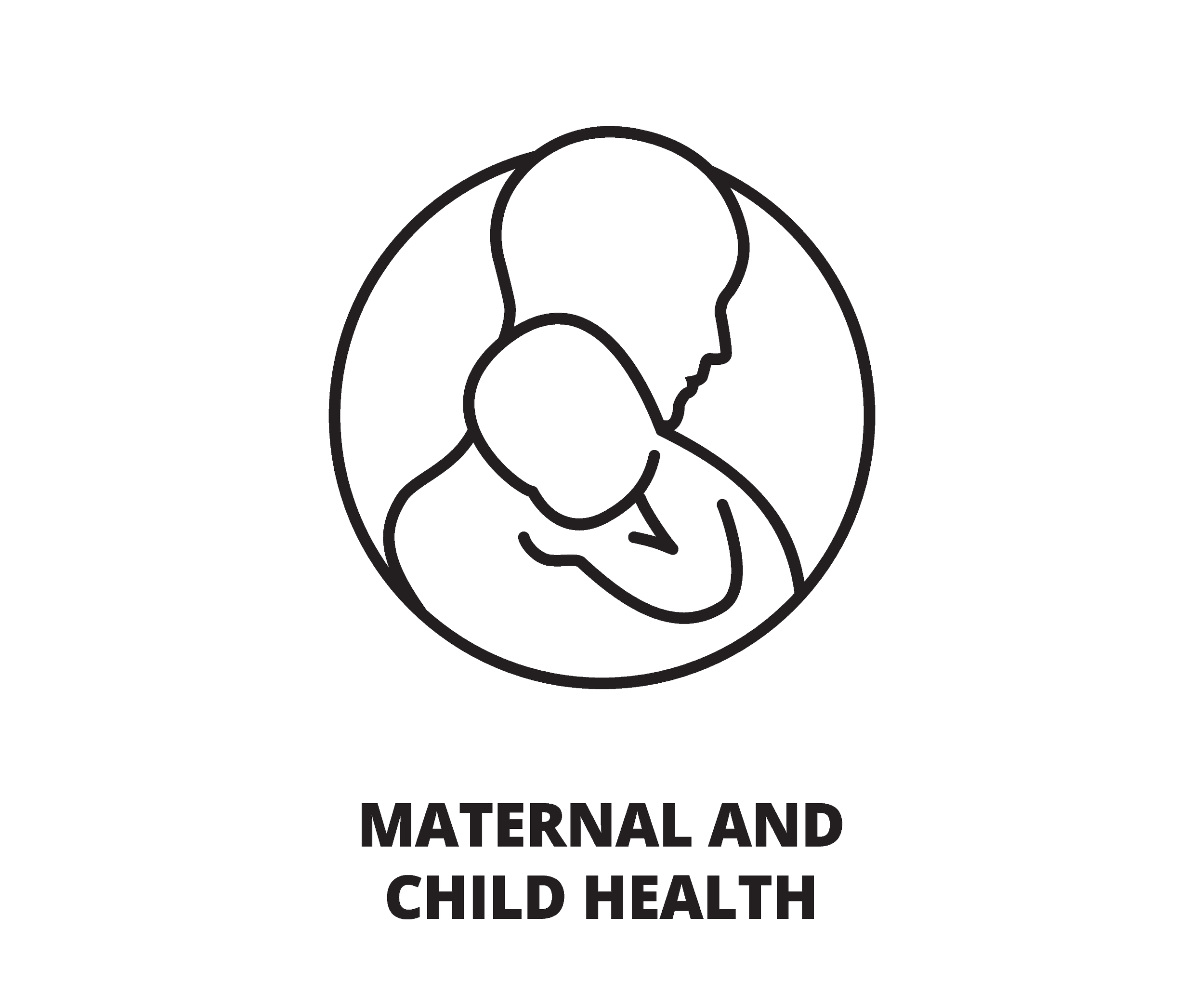 Logo of Maternal and Child Health with an outlined outline of a mother holding a child inside a circle.