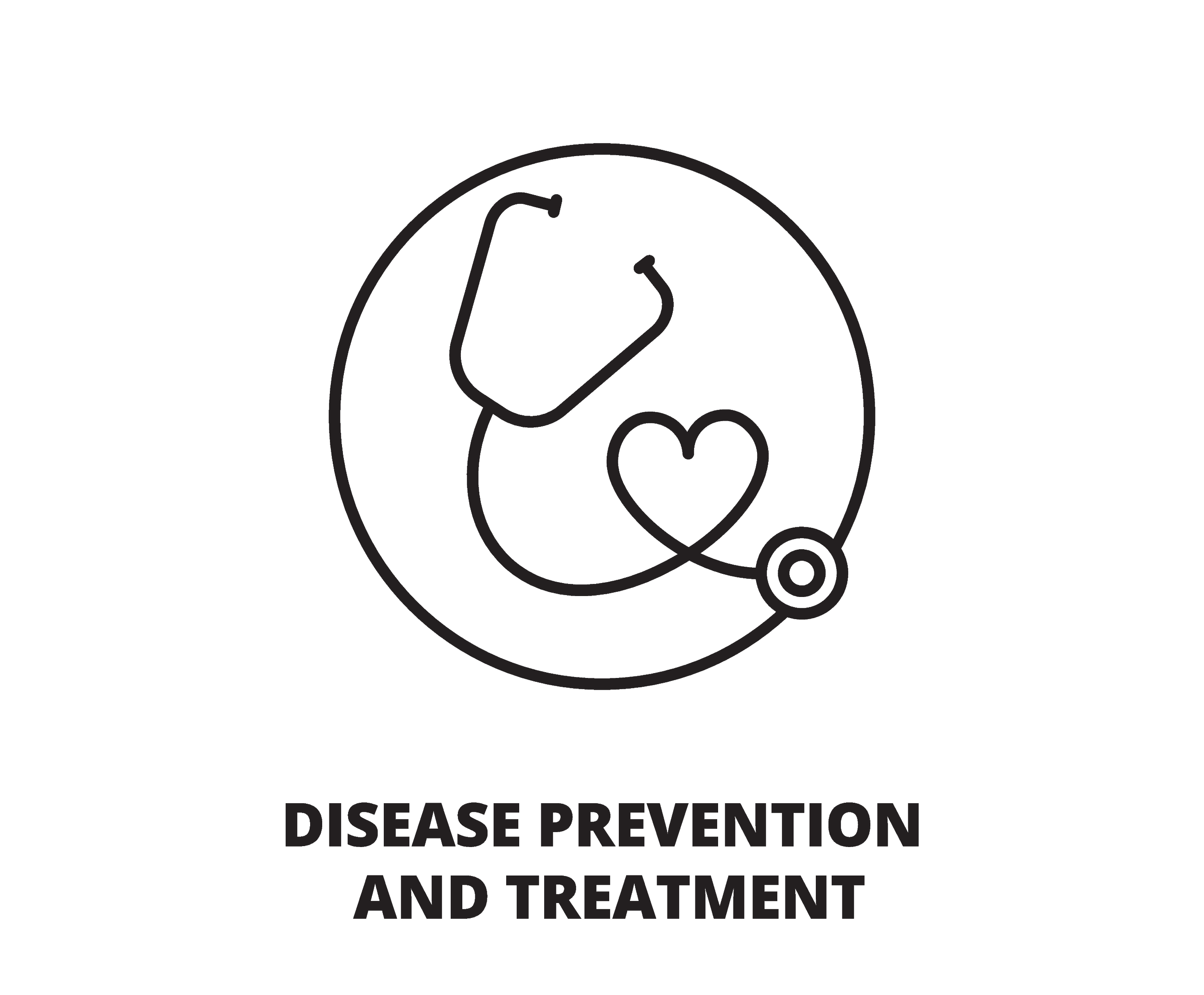 Logo for disease prevention and treatment with a stethoscope and heart icon.