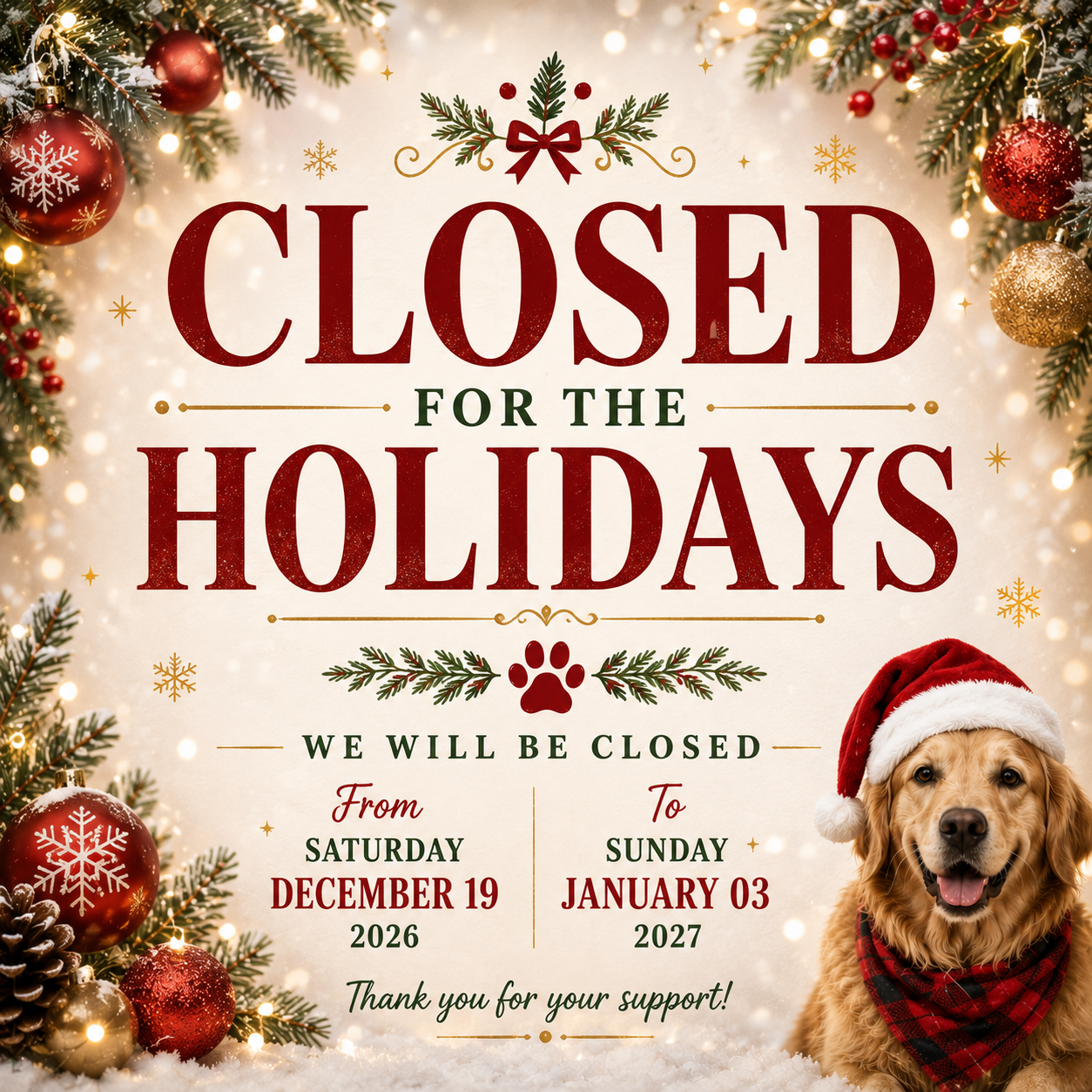 Christmas Holiday Schedule 2026