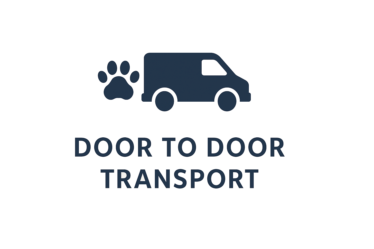 A logo featuring a dark blue delivery van, a paw print, and the text 'Door to Door Transport' in dark blue.