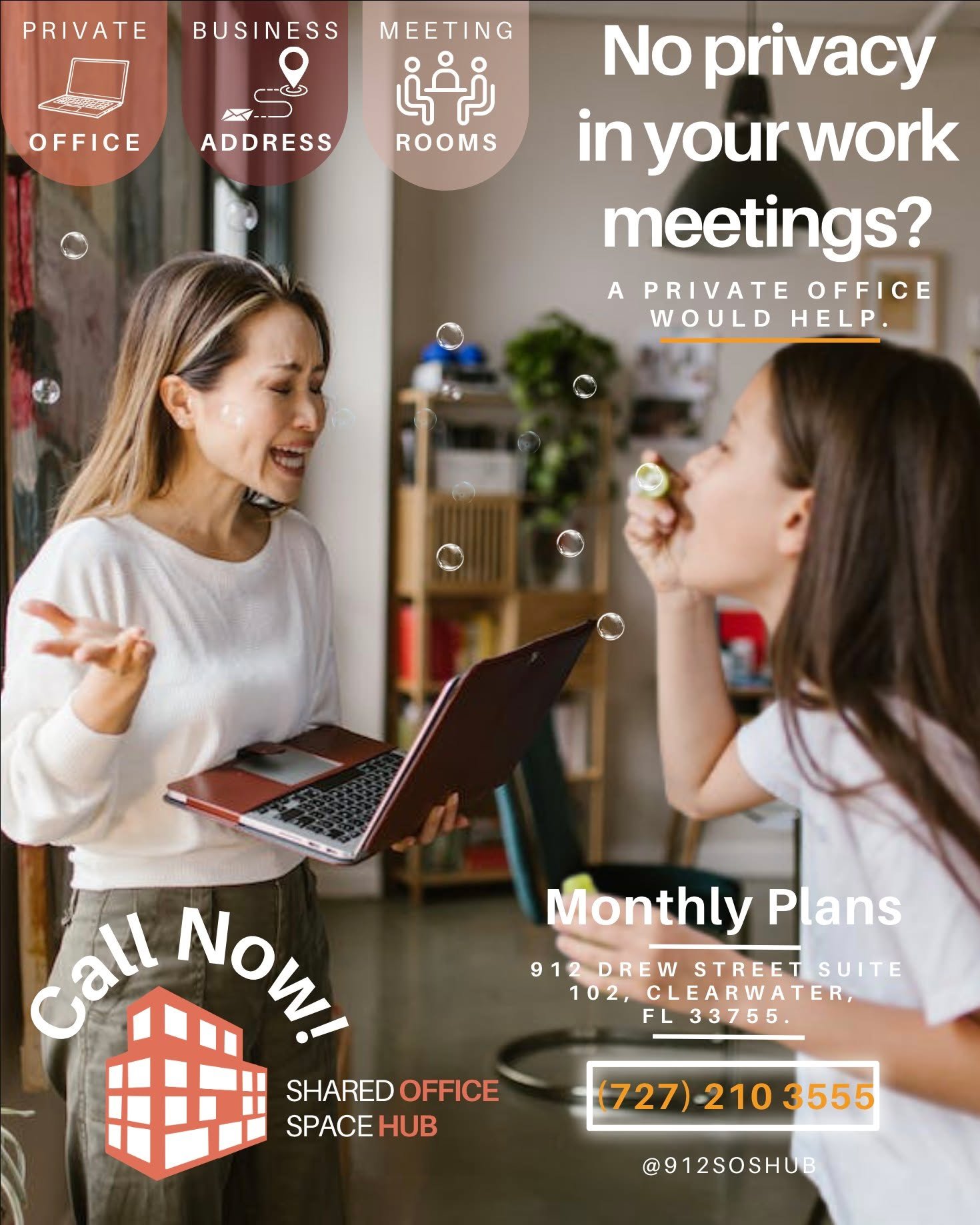 Juggling a successful home-based business can be tough, but you don't have to do it alone! βοΈπ Office Space Hub is here to provide the support you need.
Imagine stepping into a dedicated co-working space designed to elevate your work. We offer a pr