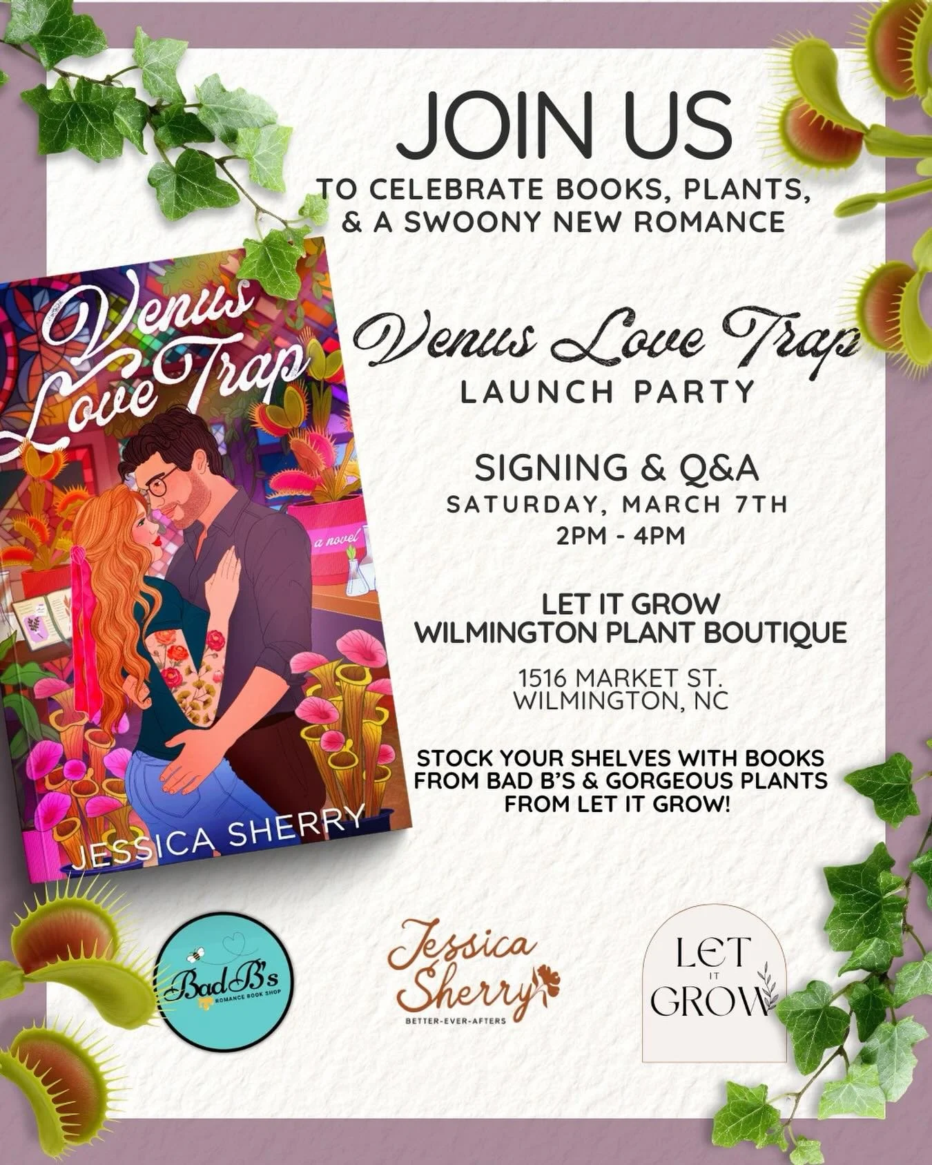 🥳CELEBRATE WITH US! 🌻📚🪴

For the first time ever, I&rsquo;m hosting a book launch party for my 10th novel, Venus Love Trap!

It&rsquo;s an honor to celebrate with Wilmington&rsquo;s gorgeous plant shop, @letitgrow.wilm &amp; @badbsbooks_ilm Wilmi
