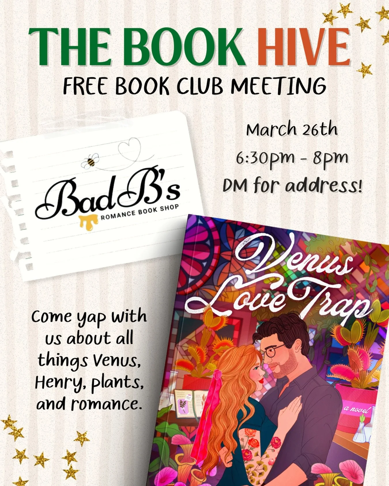 Come see me this Thursday at The Book Hive, Bad B&rsquo;s Bookshop Book Club in Wilmington, North Carolina! They&rsquo;ve picked Venus Love Trap as their March pick and I can&rsquo;t wait to see all of you and yap about Venus and Henry, their love, a