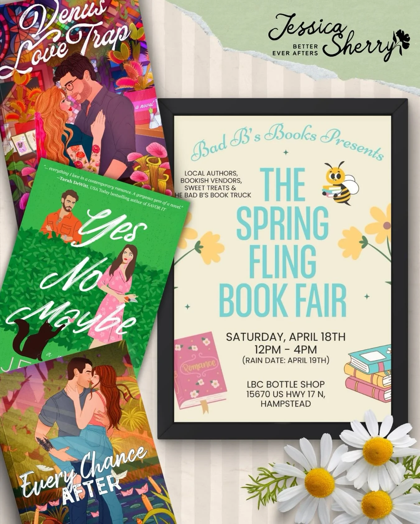🌸 JOIN US 🌸

What a perfect way to celebrate spring&mdash;with books, bookish treats, friends, authors, coffee, beer, pizza!!! 

If you love&hellip; @badbsbooks_ilm 
If you love&hellip; @lbcbottleshop &amp; @wilmywoodie 
If you love&hellip; romance