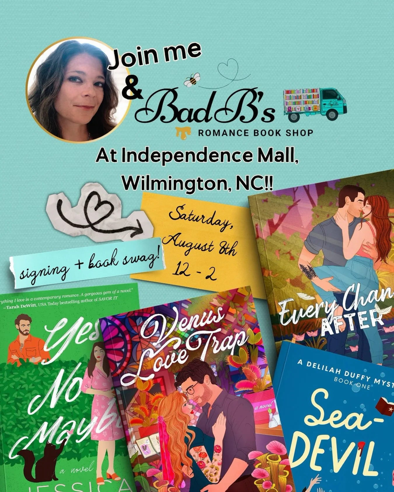 🐝 Calling all romance readers in Wilmington!! 📚🥰

What&rsquo;s better than a Saturday at the mall? How about a Saturday at the mall with books? 📚 🛍️

Come see me and @badbsbooks_ilm at Independence Mall this Saturday and stock up on angsty roman