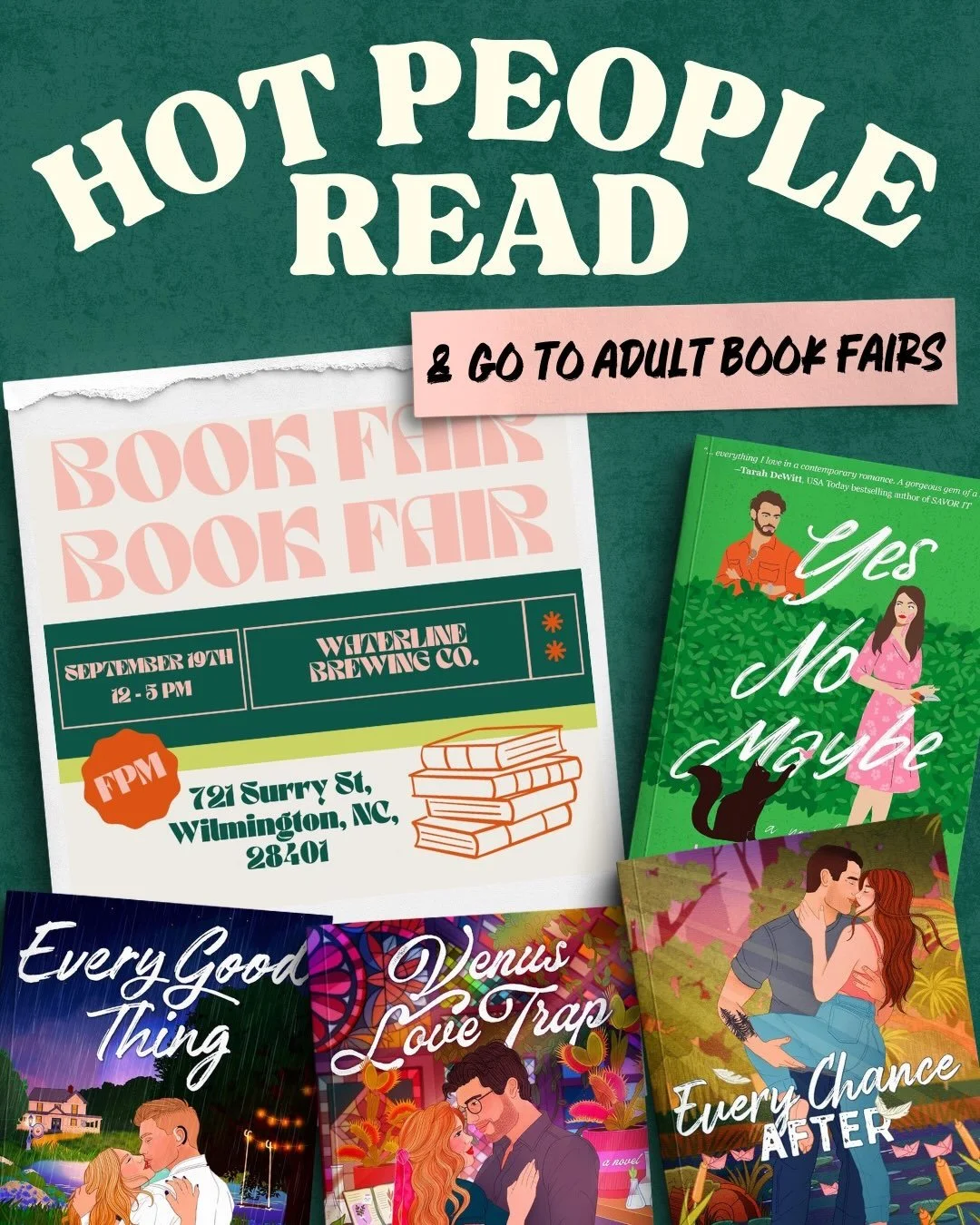 Hot people hang out with indie authors 🍻📚

Find me, other amazing indie authors, bookish vendors, and indie bookstores THIS SATURDAY, 12 - 5, @waterlinebeers the @frontpaigemedia BOOK FAIR!! 

Yes, it&rsquo;s still HOT here in my hometown of Wilmin