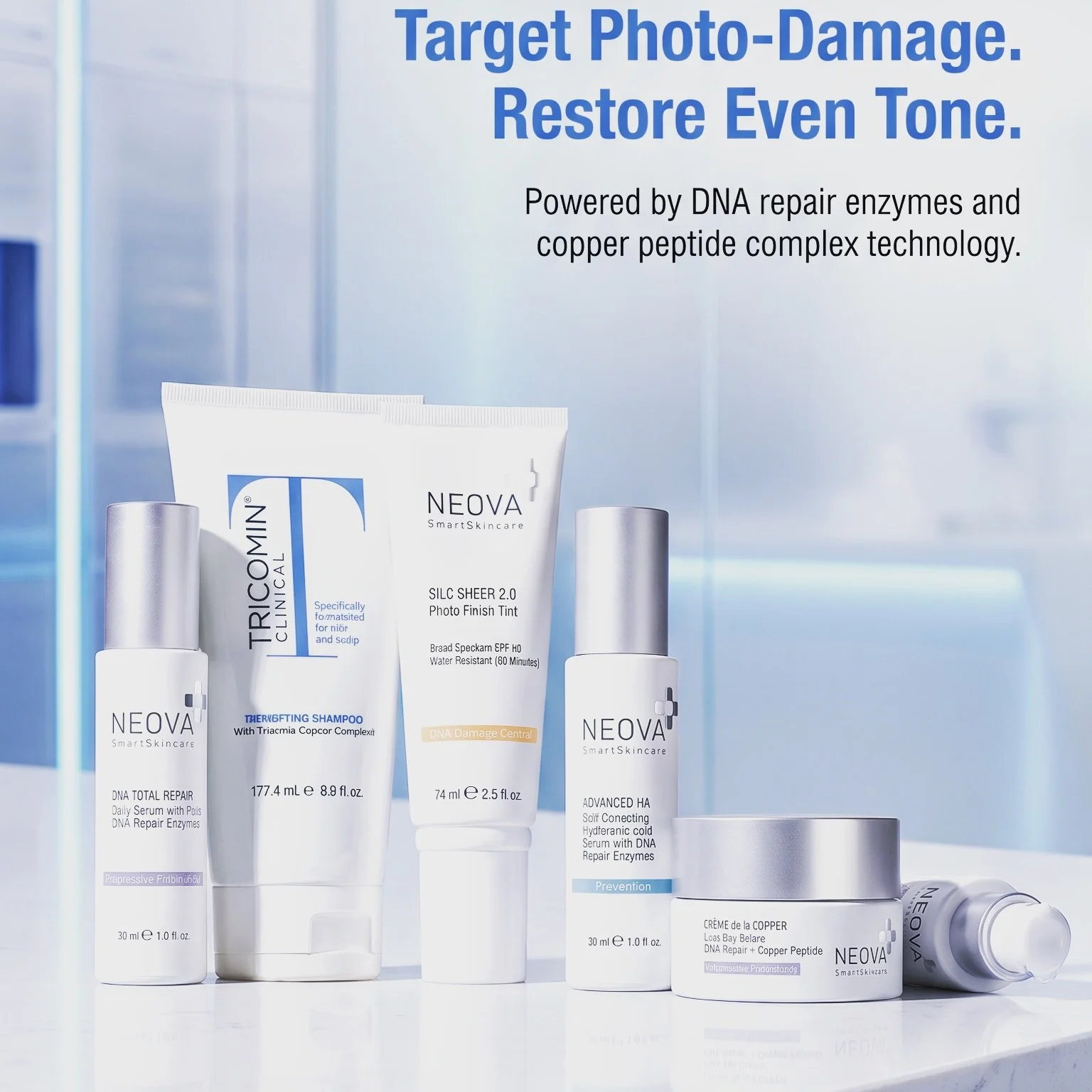 Most skincare only treats what you see on the surface. True skin health goes deeper. Powered by advanced DNA Repair Enzymes and our signature Copper Peptide Complex&reg;, NEOVA SmartSkincare works at the cellular level to help clear past damage, supp