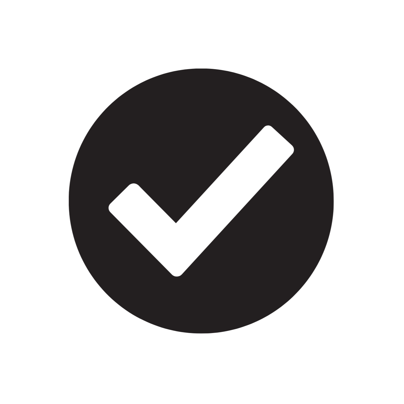 Cercle noir avec une coche blanche à l'intérieur, indiquant l'approbation ou l'achèvement.