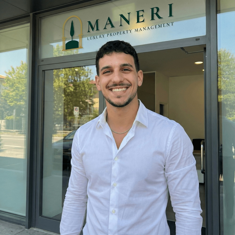 Niccolò Bartoli, founder of MANERI, outside the office