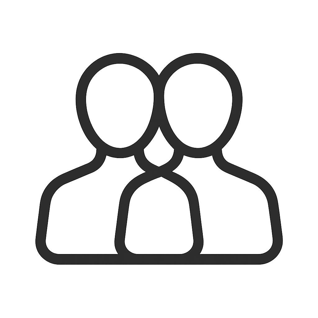 Icon of two people side by side representing a group or community.