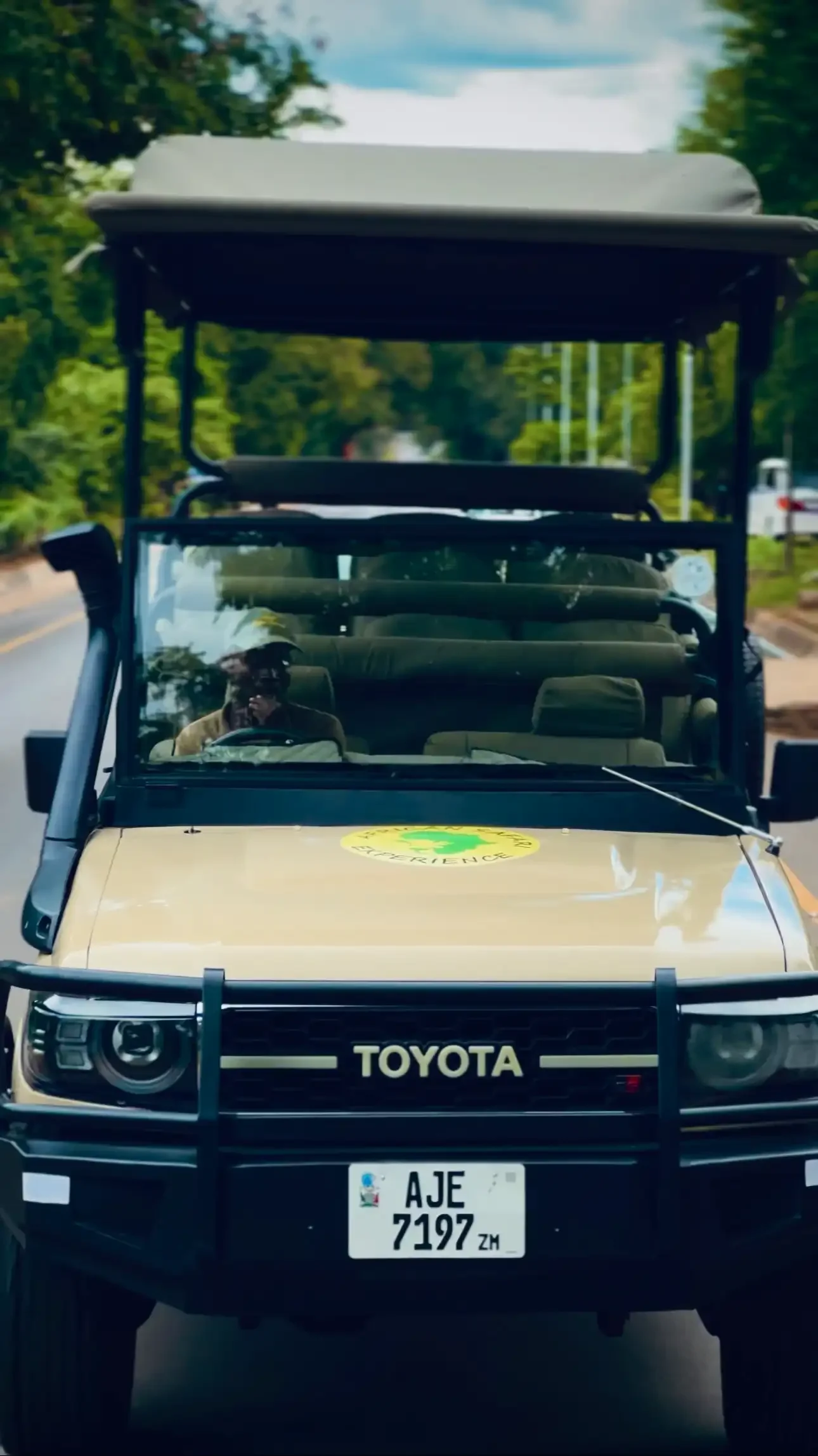 Front view of a luxury vehicle going on a game drive