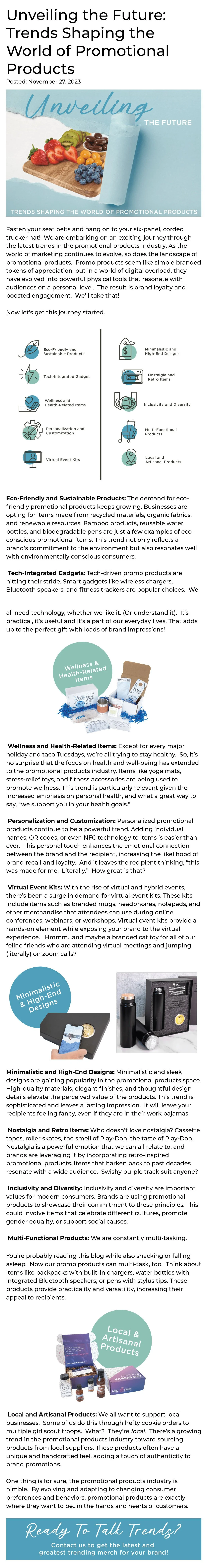 Blog post with photo of a charcuterie board with title Unveiling the Future Trends Shaping the World of Promotional Products