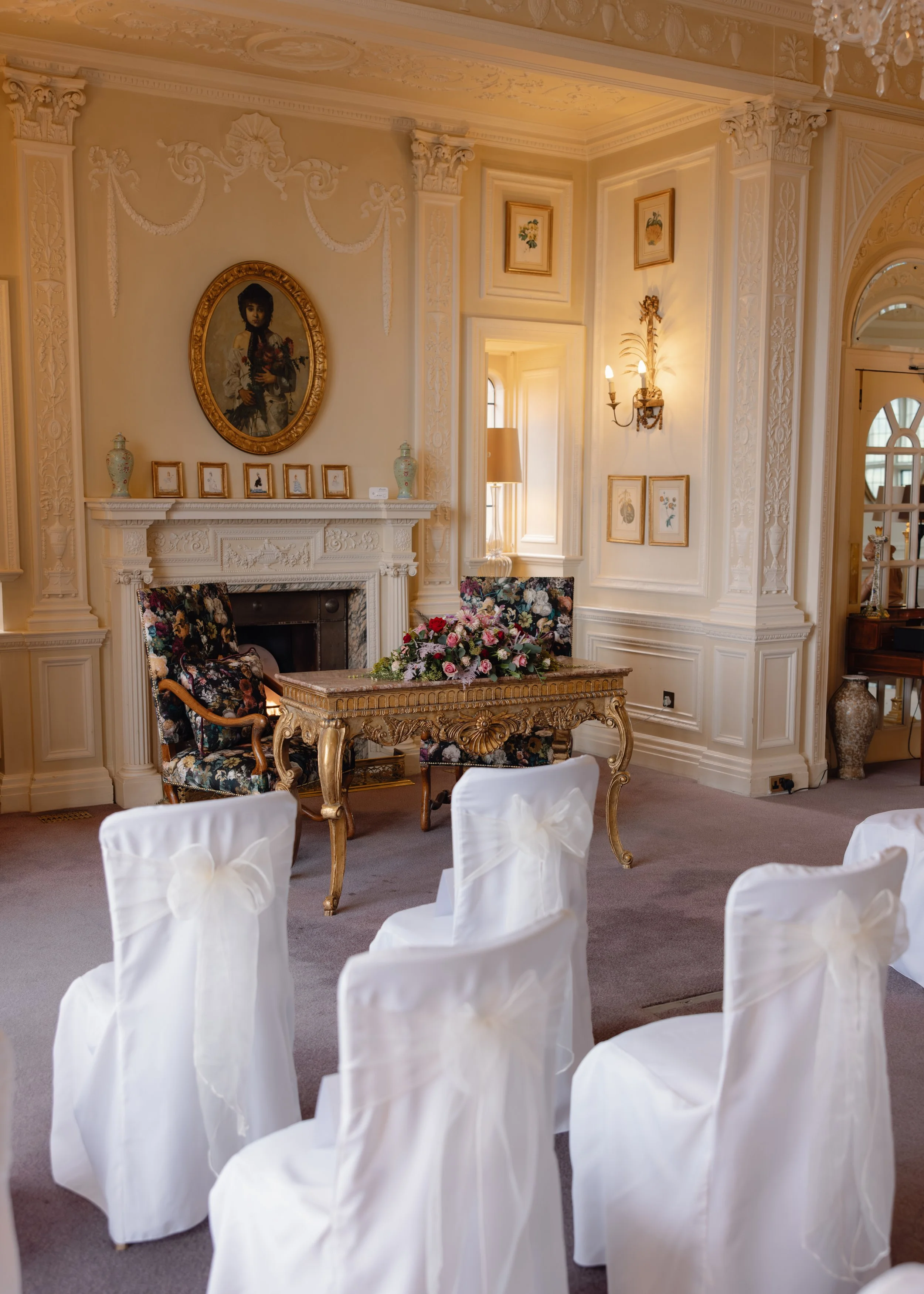 inside Bovey Castle Dartmoor ceremony room devon weddings 