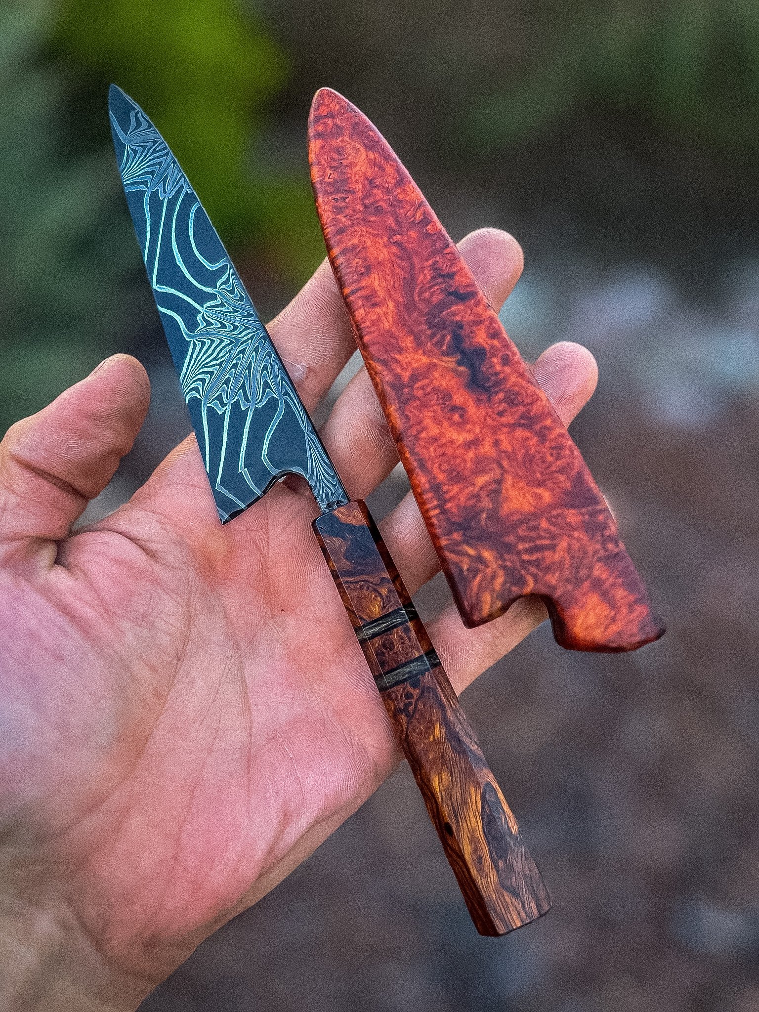 Spiderweb Damascus : Amboyna Burl