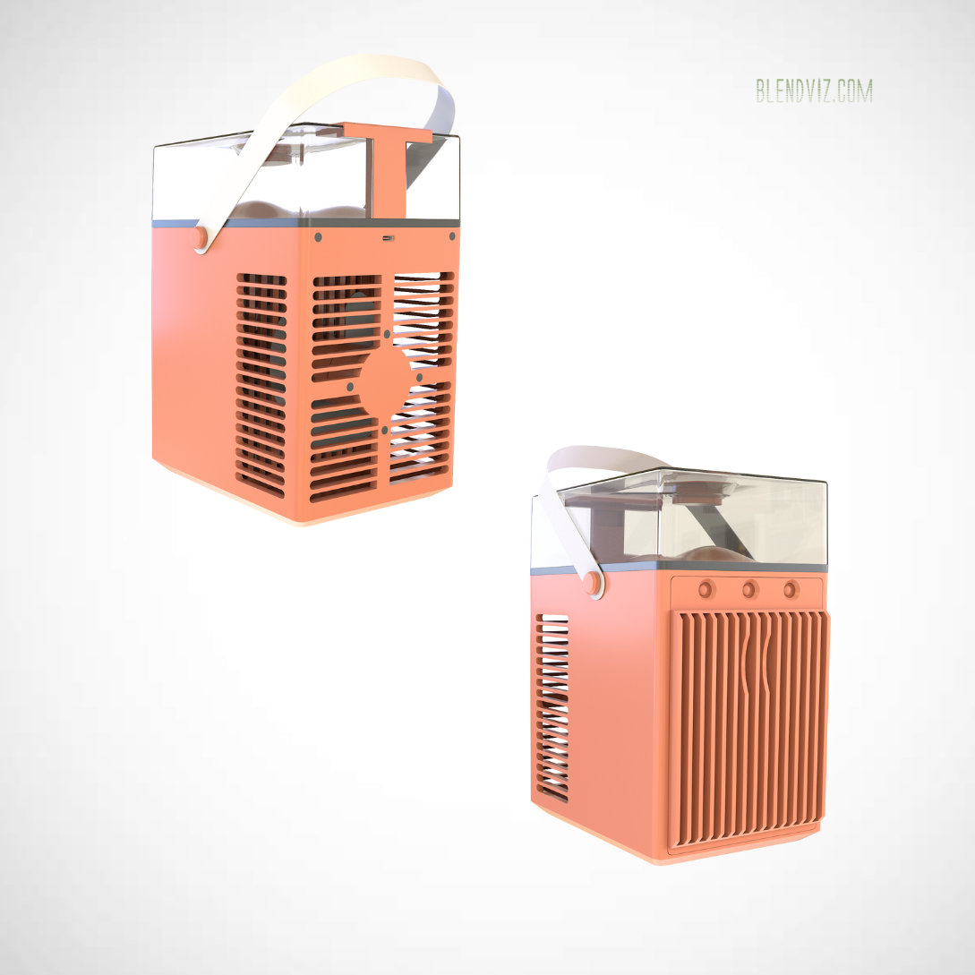 Portable mini air conditioner 3D model render – compact AC unit