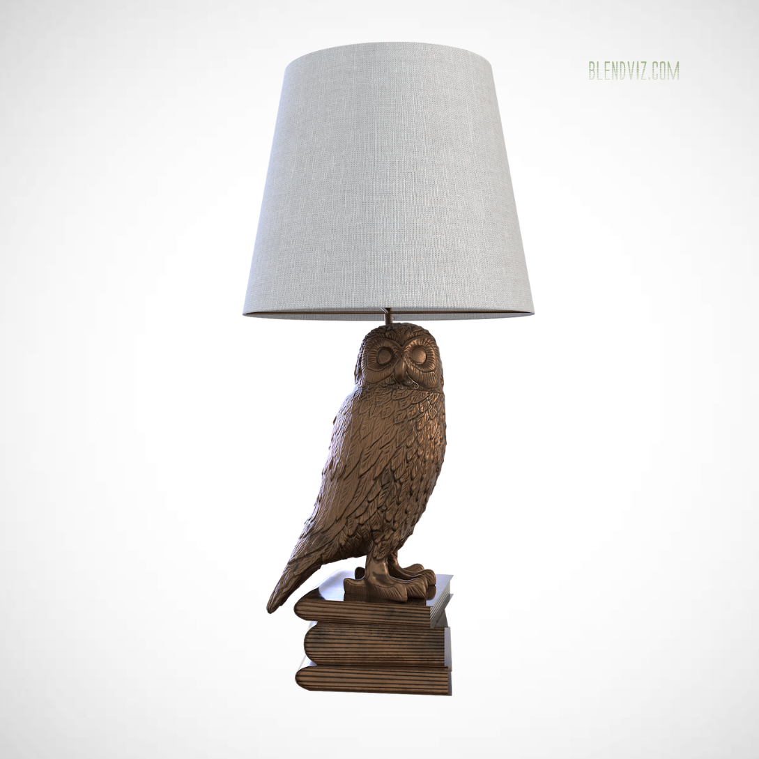Hedwig owl lamp 3D model studio asset render – stylized fantasy lighting prop with clean topology and PBR detail