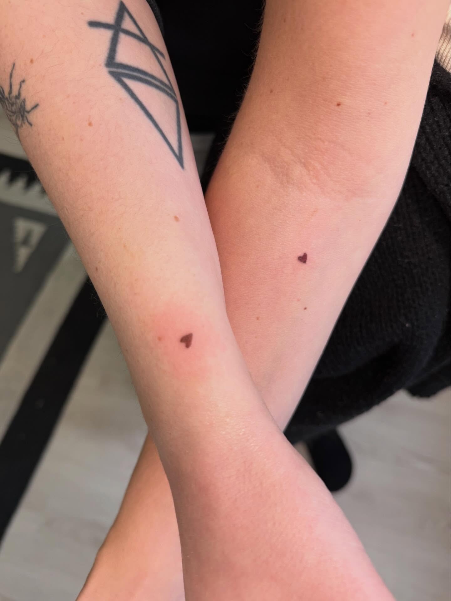 Sentimental tattoos come in all shapes and sizes, some are teeny tiny 
Matched freckle hearts 
Grandmothers last hand hold 
Children both alive and in the stars&hellip; 

As always thank you for your trust 💖