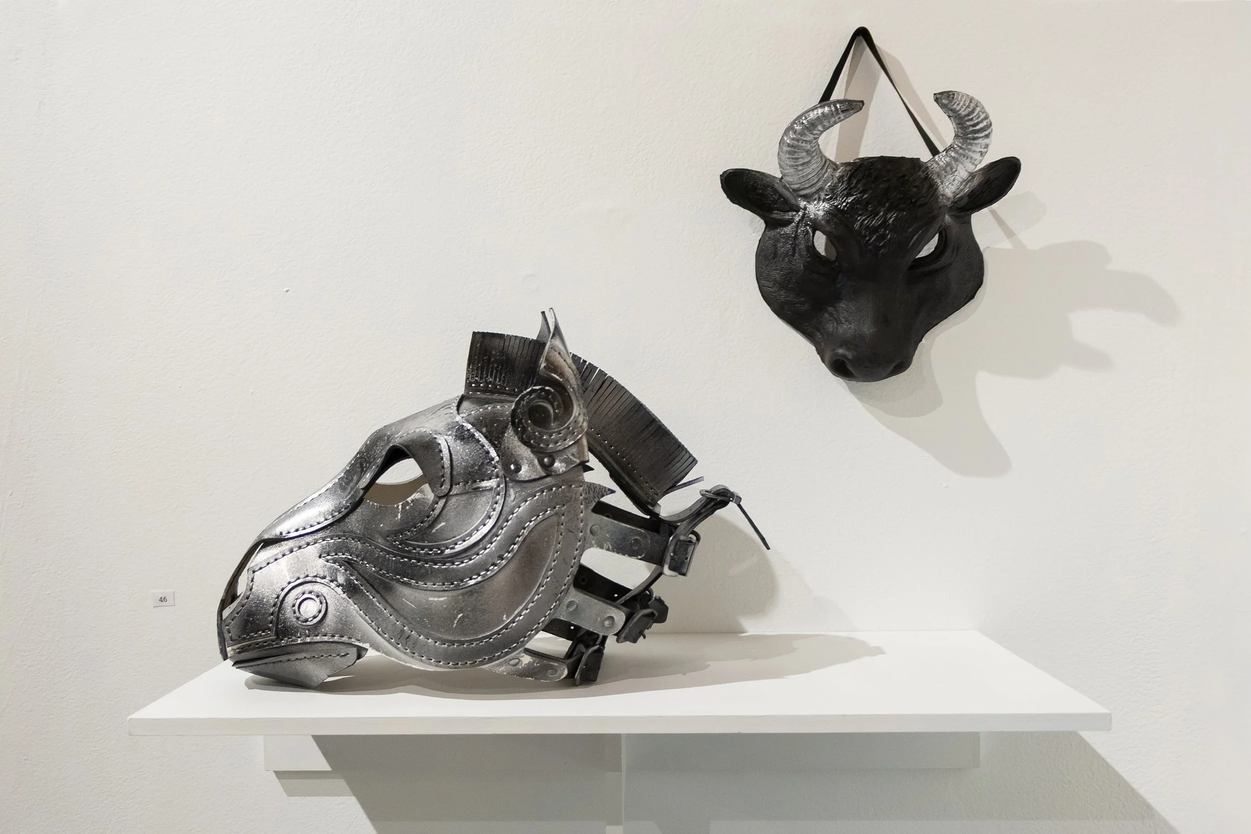 Masks: The Horse and Bull are two hardworking but sorrowful creatures who guide souls through the underworld in Vietnam mythology. These masks were part of costumes worn in Evelyn Linh Truong's film project.