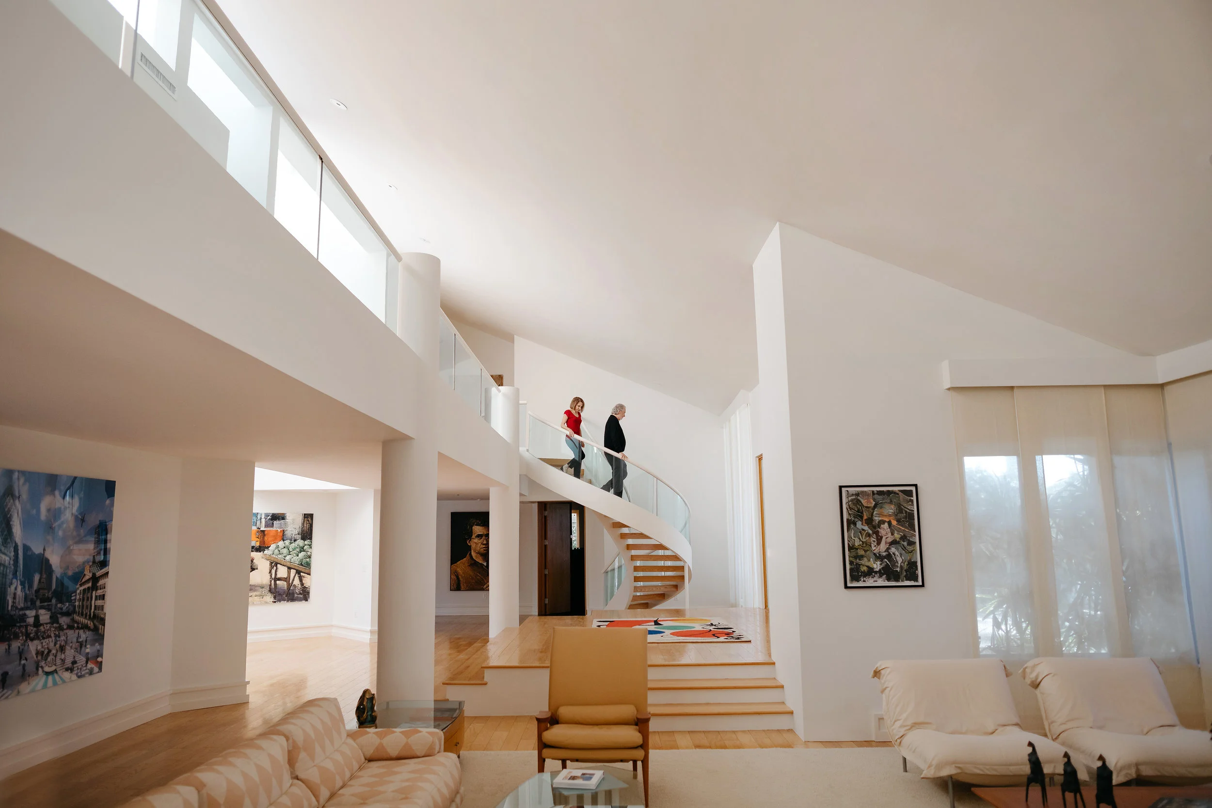 Interior architecture imagery of a grand staircase in a unique home