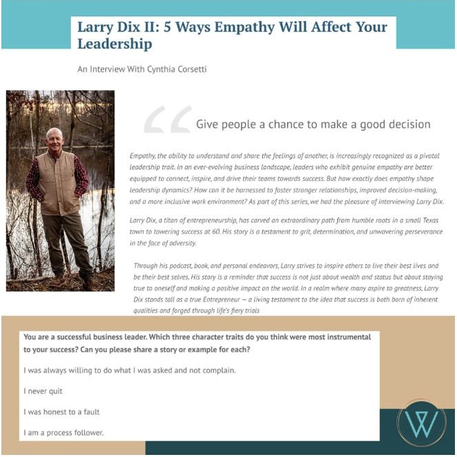 Larry G Dix II: 5 Ways empathy will effect your leadership -An Interview With Cynthia Corsetti