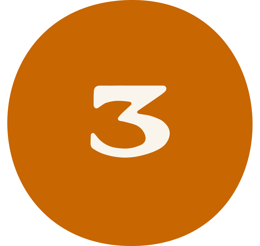 A large orange circle with the white number three in the center.