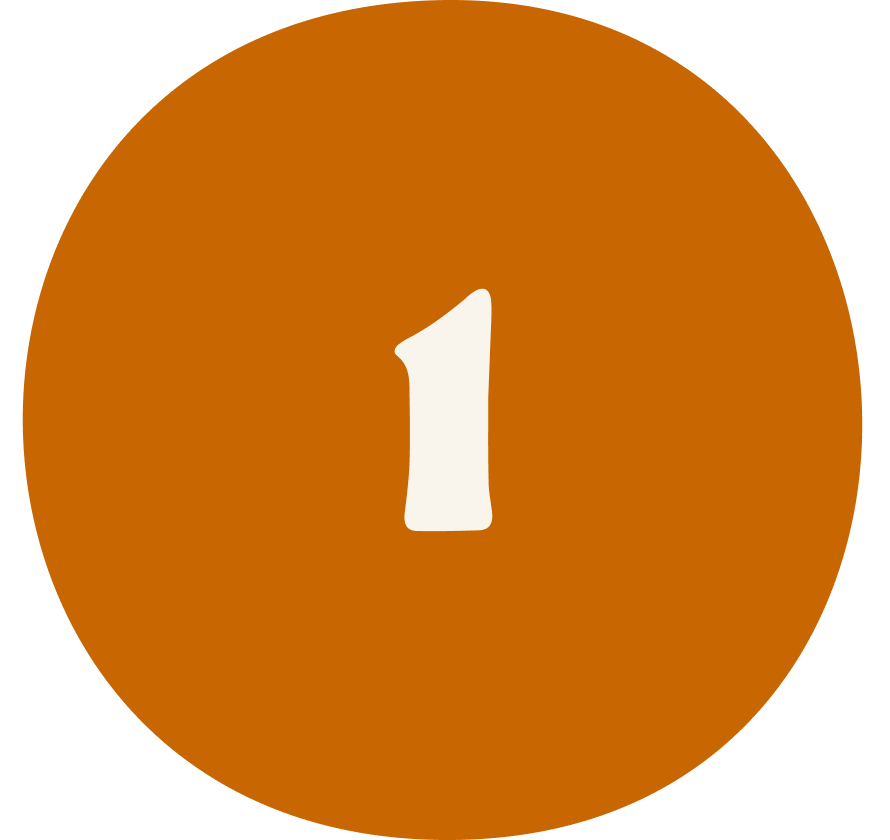 Orange circular background with white number 1 in the center.