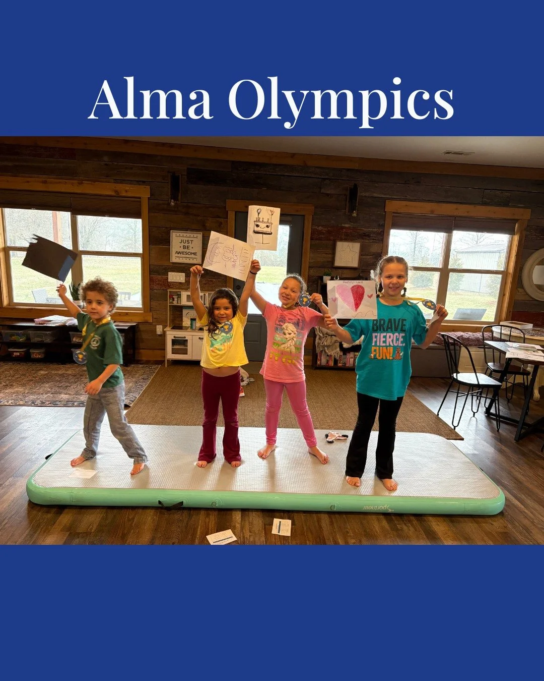 Alma Olympics 2026

What does an Olympic day look like at a microschool?

It looks like cheering for your friends.
It looks like standing on a chair like it's a podium, getting a medal around your neck, and feeling proud.

Our events weren't about wh