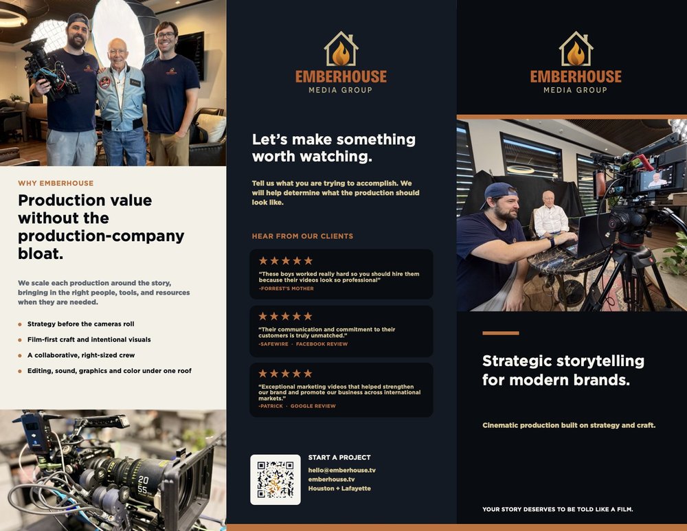 Preview of the Emberhouse brochure, including production photography and service information