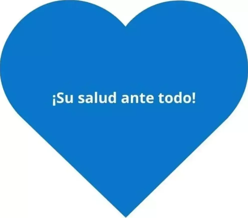 Un corazón con un texto que dice "su salud ante todo"."
