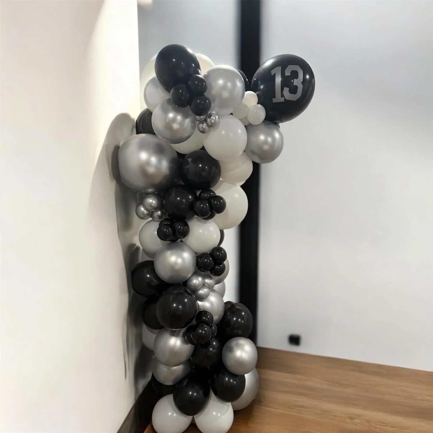 Celebrating 13 in style with this sleek black, white, and chrome balloon garland 🖤🤍✨
Perfect for modern birthday celebrations and milestone events!
DM to book your date 🎈
#EventStyling #BalloonArtist #NJEvents