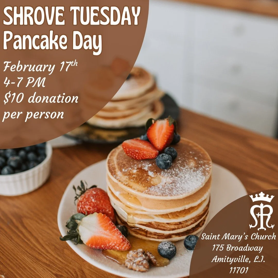 Save the date! We will be having a pancake supper on February 17th from 4-7PM for Shrove Tuesday. 

And don't forget the pancake race! Each winner will receive a small prize. 

Traditionally Lent is a time where we abstain from fats and sugars during