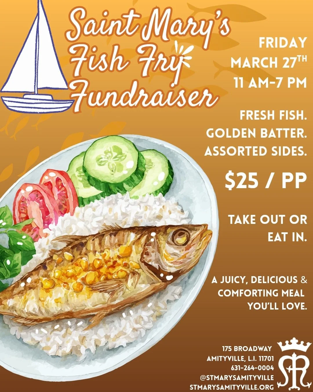 Mark your calendars for our Fish Fry!

Please support our Annual Fish Fry Fundraiser. Friday, March 27 from 12 - 7 P.M. $25/PP.